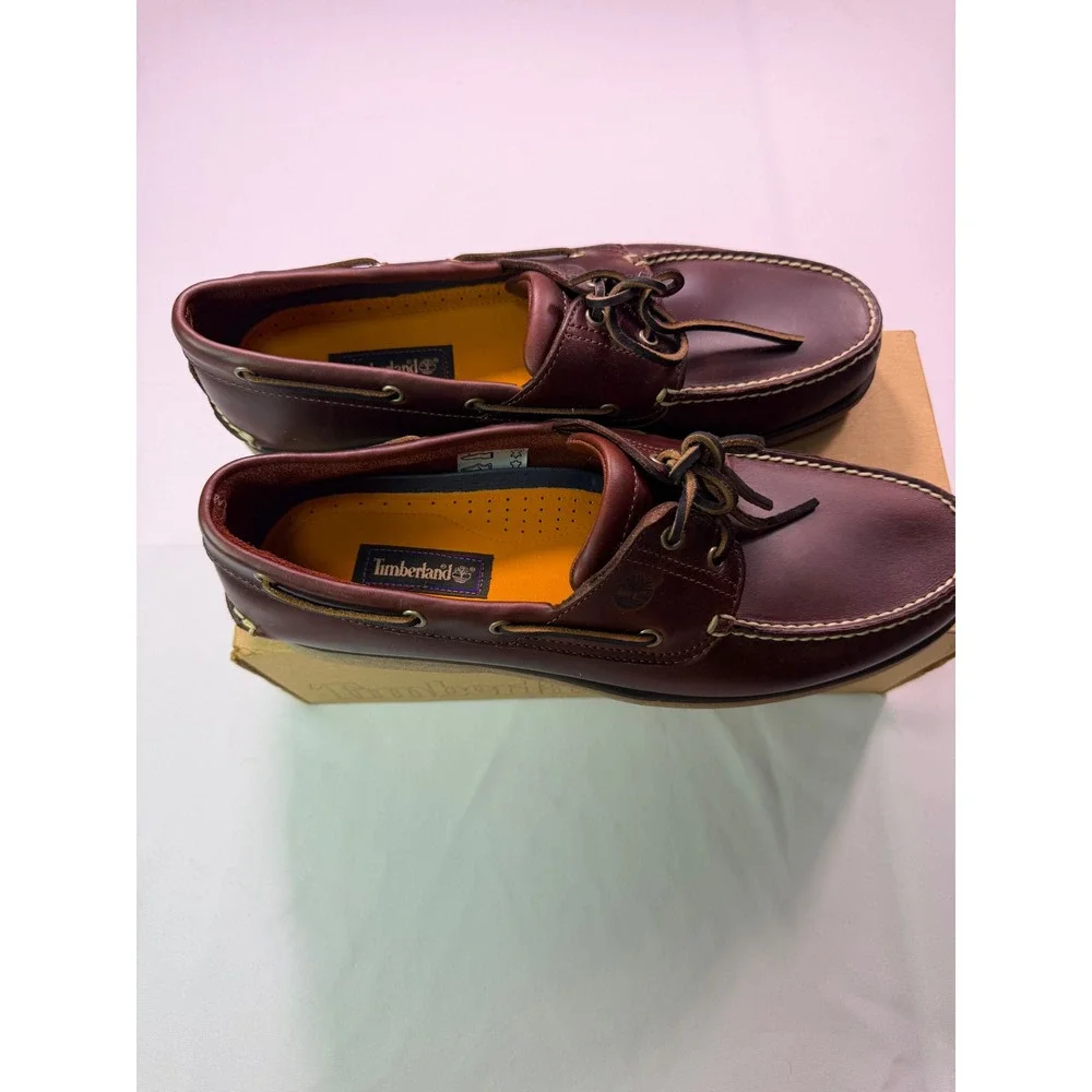 Timberland Mens Classic Boat Shoes Rootbeer Brown Leather Deck Shoes Size 14